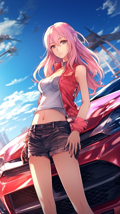 Cute Anime Girl With Car Aesthetics (153)