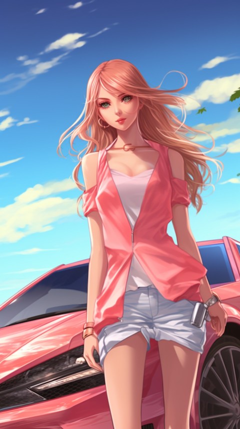 Cute Anime Girl With Car Aesthetics (209)