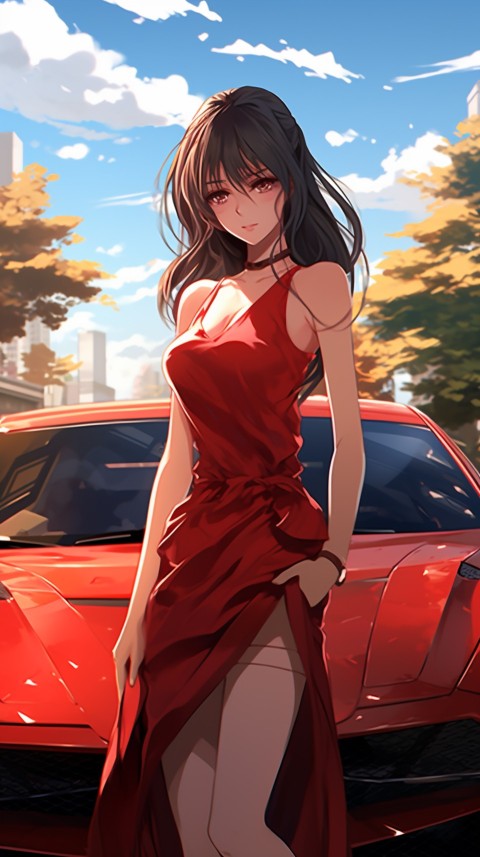 Cute Anime Girl With Car Aesthetics (222)