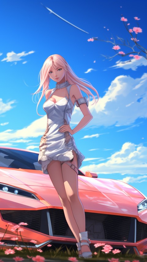 Cute Anime Girl With Car Aesthetics (219)