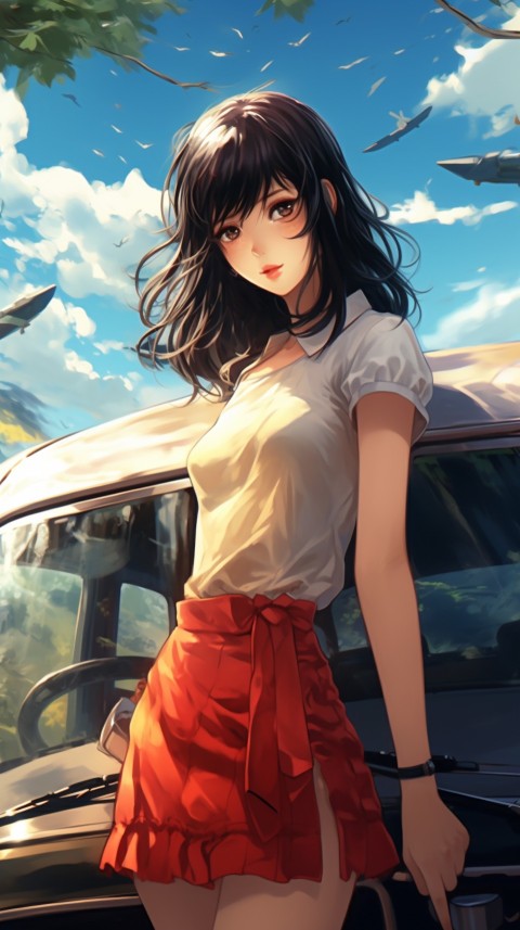 Cute Anime Girl With Car Aesthetics (249)