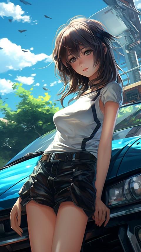 Cute Anime Girl With Car Aesthetics (201)