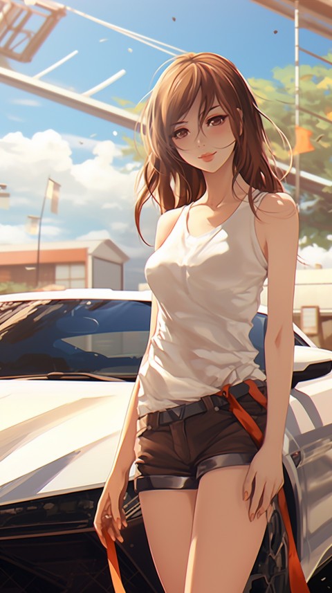 Cute Anime Girl With Car Aesthetics (228)
