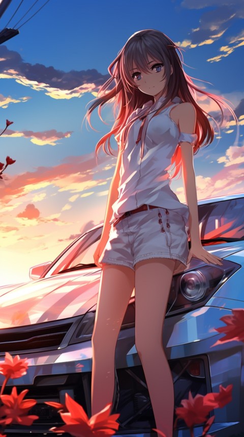 Cute Anime Girl With Car Aesthetics (242)