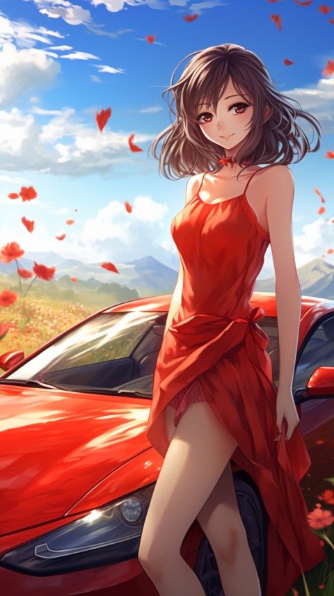 Cute Anime Girl With Car Aesthetics (211)