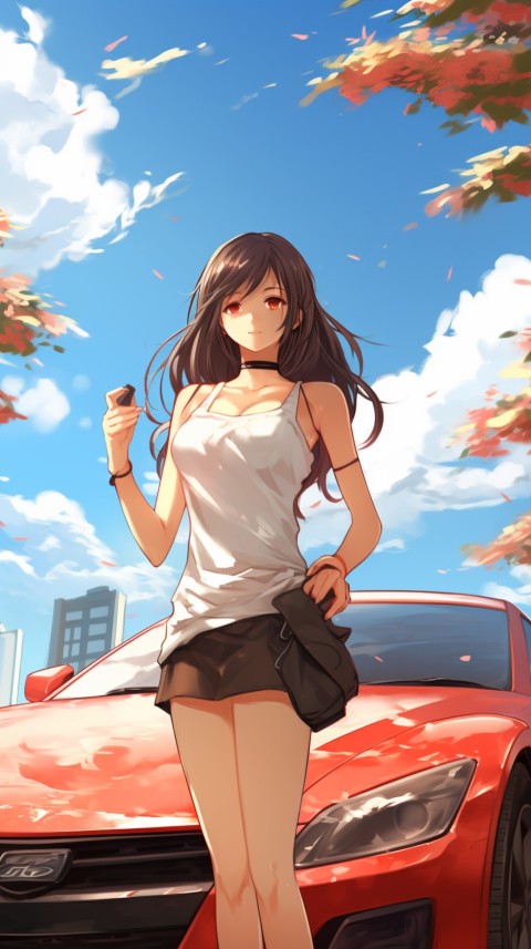 Cute Anime Girl With Car Aesthetics (204)