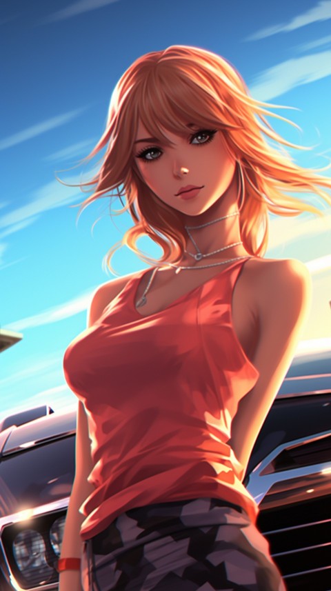 Cute Anime Girl With Car Aesthetics (227)