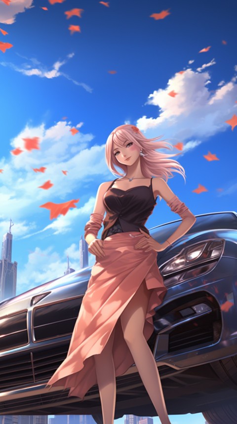 Cute Anime Girl With Car Aesthetics (221)
