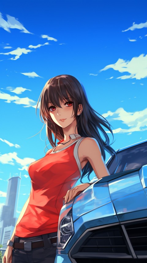 Cute Anime Girl With Car Aesthetics (205)