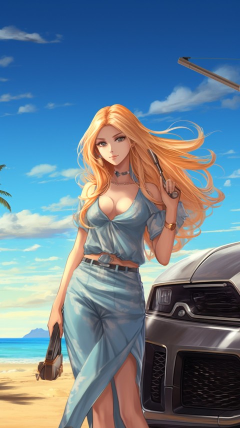 Cute Anime Girl With Car Aesthetics (274)