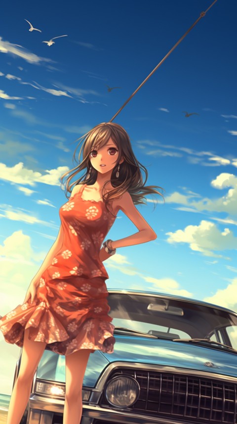 Cute Anime Girl With Car Aesthetics (277)