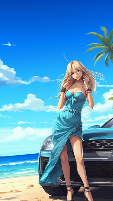 Cute Anime Girl With Car Aesthetics (292)