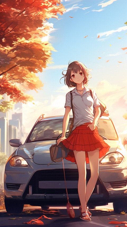 Cute Anime Girl With Car Aesthetics (254)