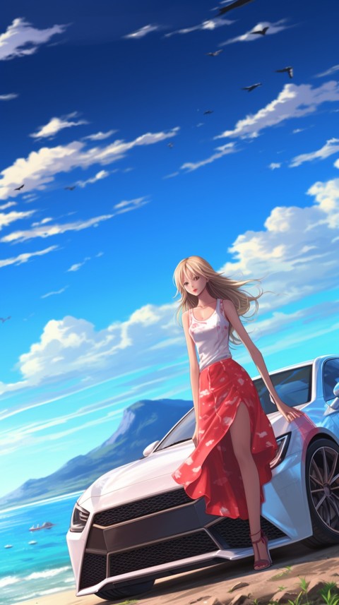 Cute Anime Girl With Car Aesthetics (298)