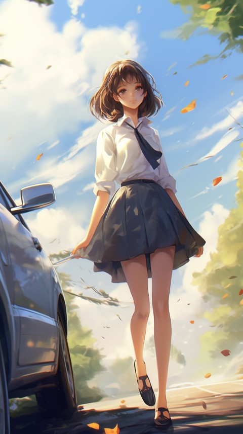 Cute Anime Girl With Car Aesthetics (258)