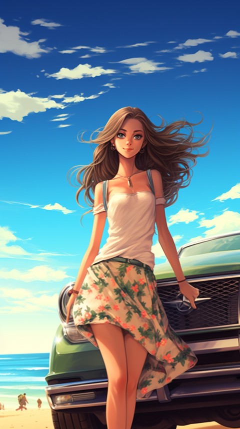 Cute Anime Girl With Car Aesthetics (300)