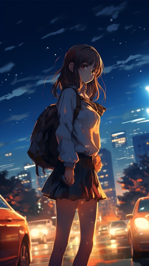 Cute Anime Girl With Car Night Aesthetics (26)