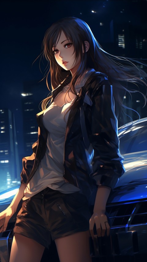 Cute Anime Girl With Car Night Aesthetics (11)