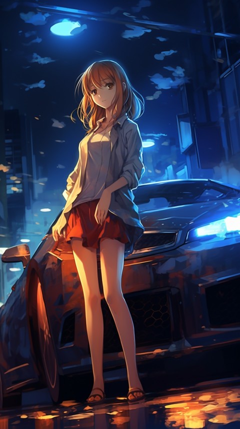 Cute Anime Girl With Car Night Aesthetics (14)
