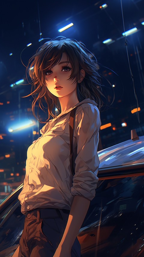 Cute Anime Girl With Car Night Aesthetics (4)