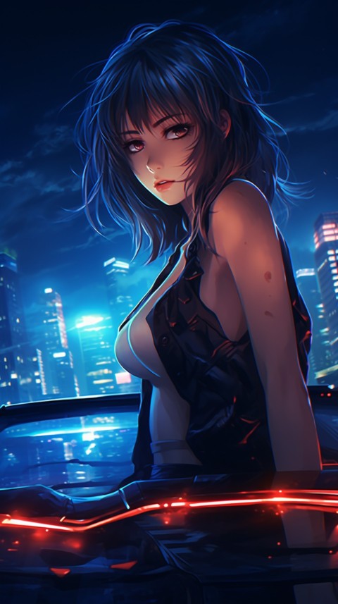 Cute Anime Girl With Car Night Aesthetics (6)