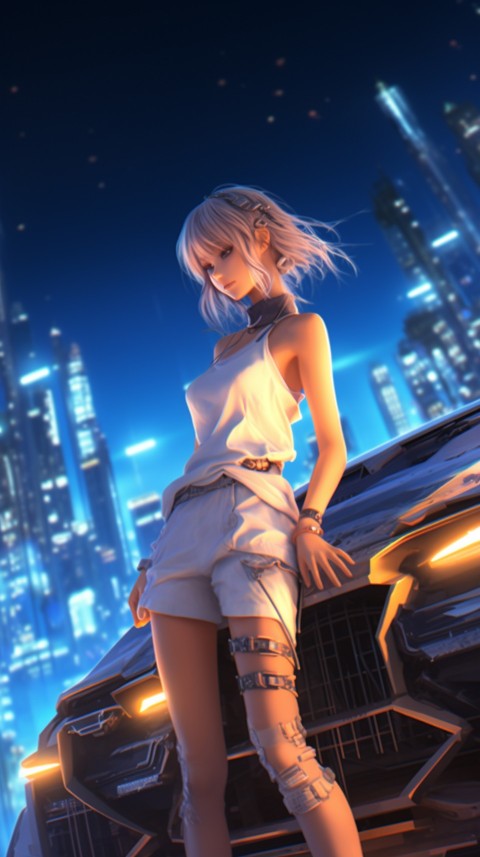 Cute Anime Girl With Car Night Aesthetics (21)