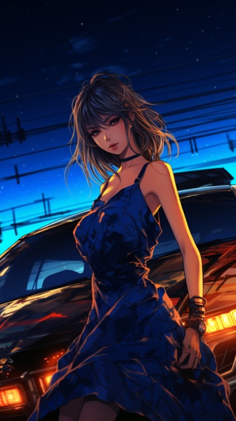Cute Anime Girl With Car Night Aesthetics (23)