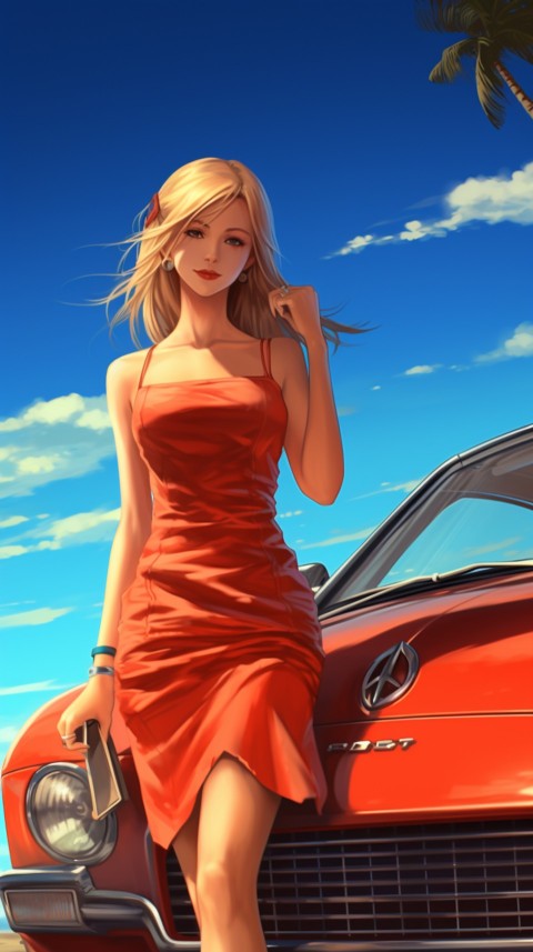 Cute Anime Girl With Car Aesthetics (302)