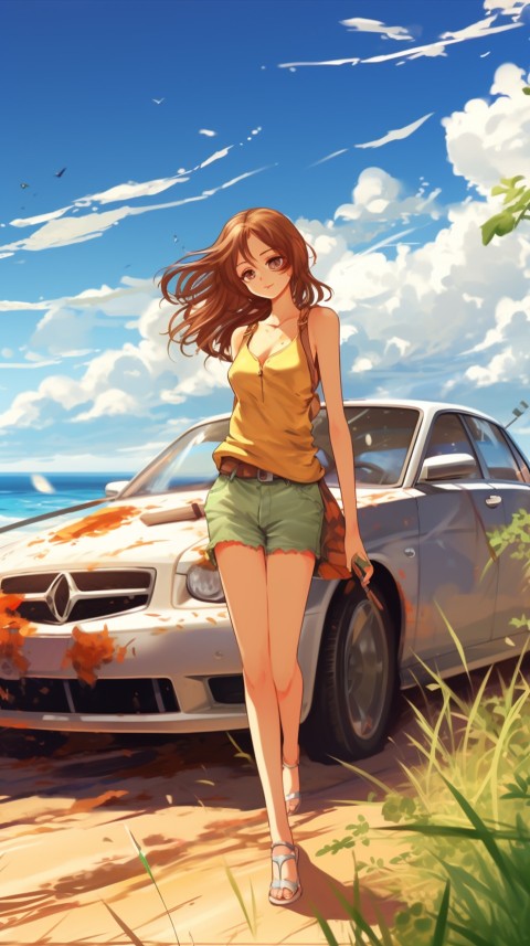 Cute Anime Girl With Car Aesthetics (309)