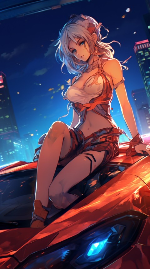 Cute Anime Girl With Car Night Aesthetics (27)