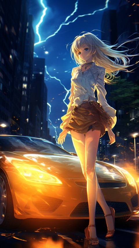Cute Anime Girl With Car Night Aesthetics (9)