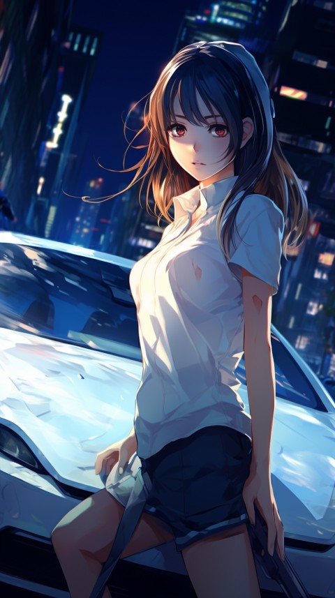 Cute Anime Girl With Car Night Aesthetics (32)