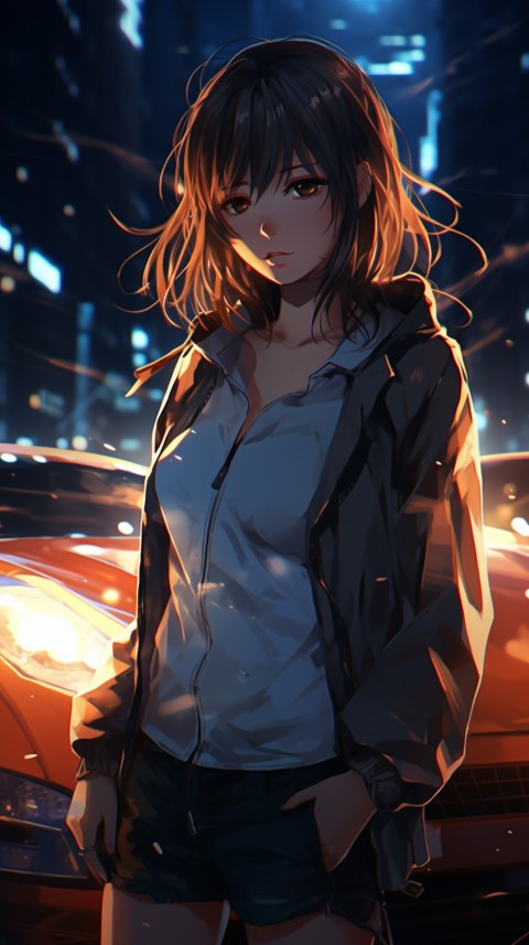 Cute Anime Girl With Car Night Aesthetics (38)