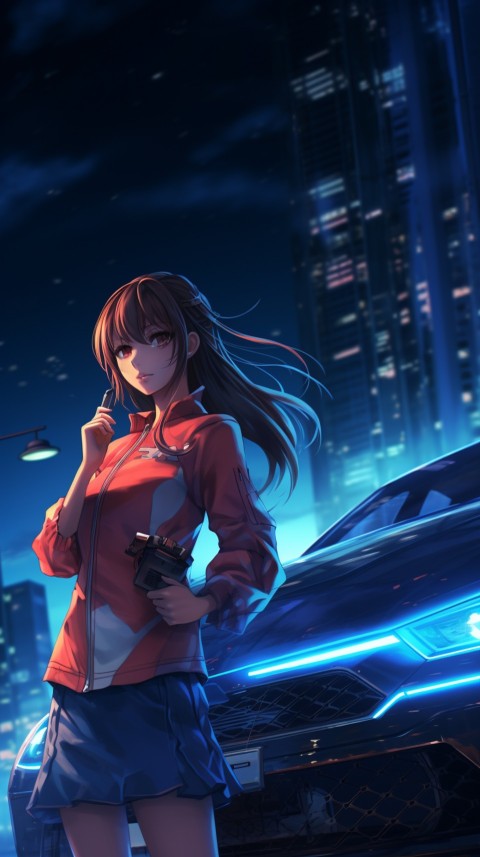 Cute Anime Girl With Car Night Aesthetics (74)