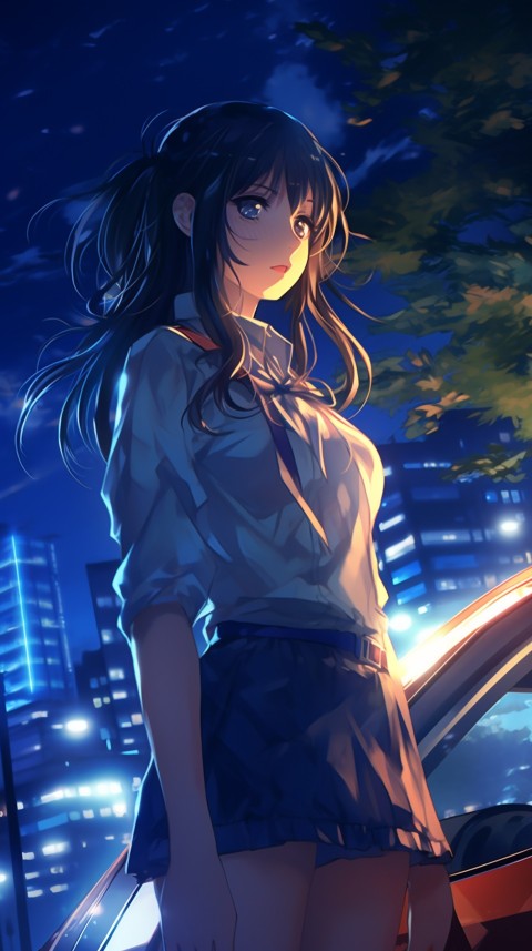 Cute Anime Girl With Car Night Aesthetics (60)