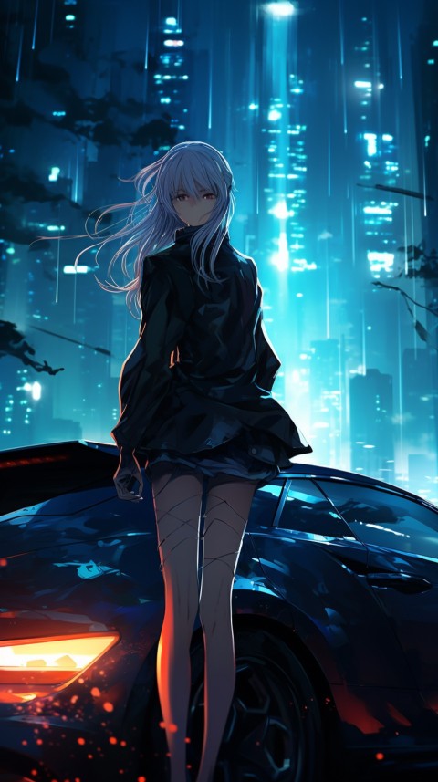 Cute Anime Girl With Car Night Aesthetics (44)