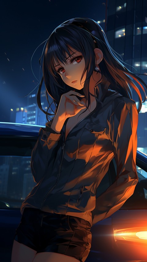 Cute Anime Girl With Car Night Aesthetics (43)