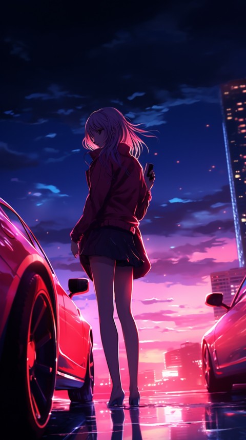 Cute Anime Girl With Car Night Aesthetics (68)