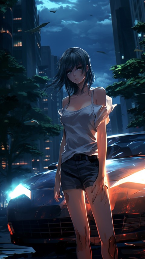 Cute Anime Girl With Car Night Aesthetics (53)