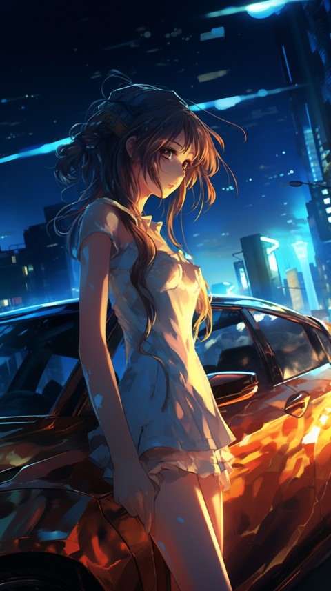 Cute Anime Girl With Car Night Aesthetics (67)