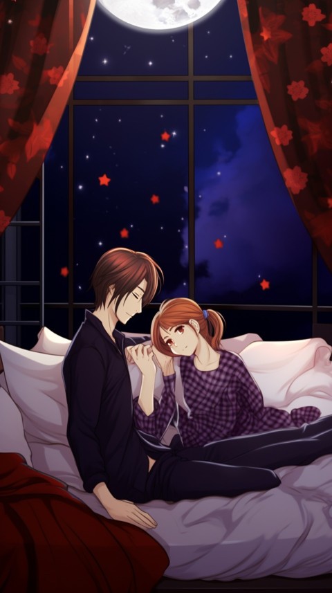 Cute Romantic Anime couple sleeping together on Bed Room Aesthetic (29)