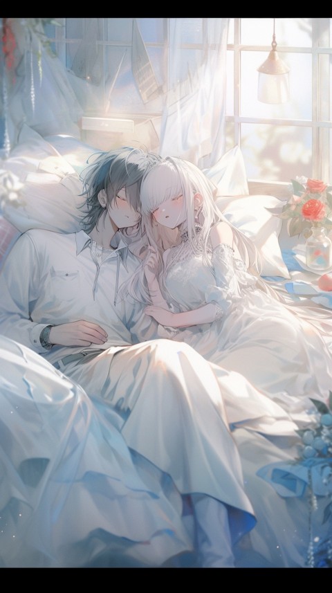 Cute Romantic Anime couple sleeping together on Bed Room Aesthetic (25)