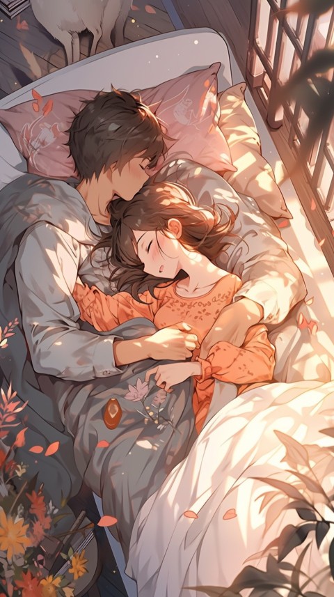 Cute Romantic Anime couple sleeping together on Bed Room Aesthetic (41)