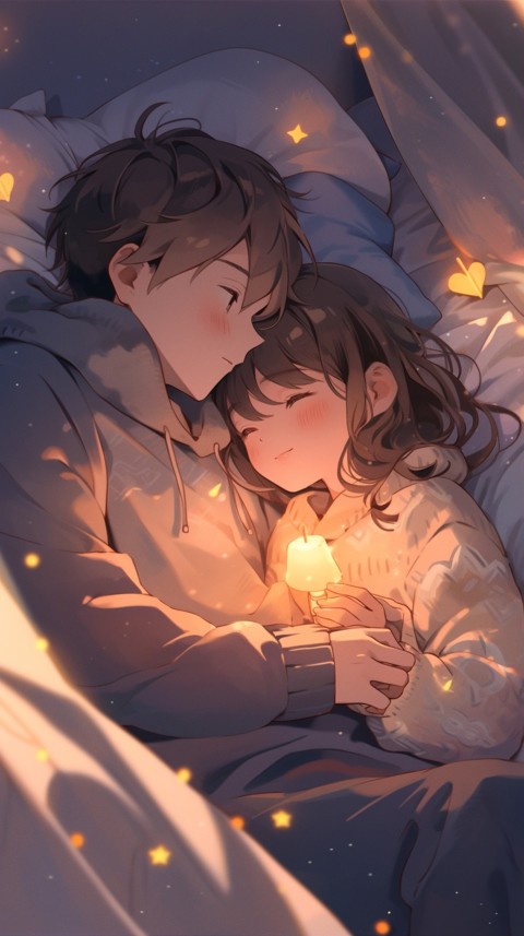 Cute Romantic Anime couple sleeping together on Bed Room Aesthetic (38)