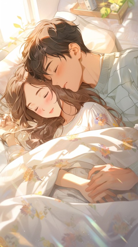 Cute Romantic Anime couple sleeping together on Bed Room Aesthetic (50)
