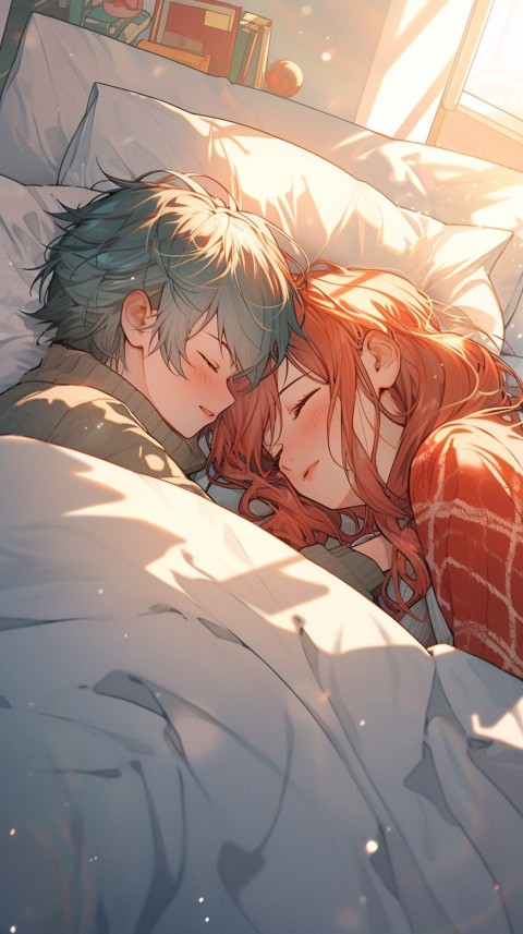 Cute Romantic Anime couple sleeping together on Bed Room Aesthetic (46)