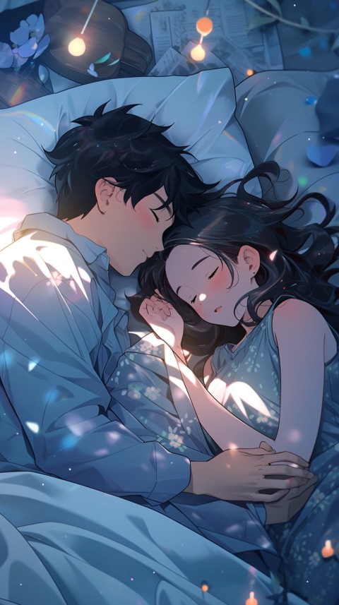 Cute Romantic Anime couple sleeping together on Bed Room Aesthetic (39)