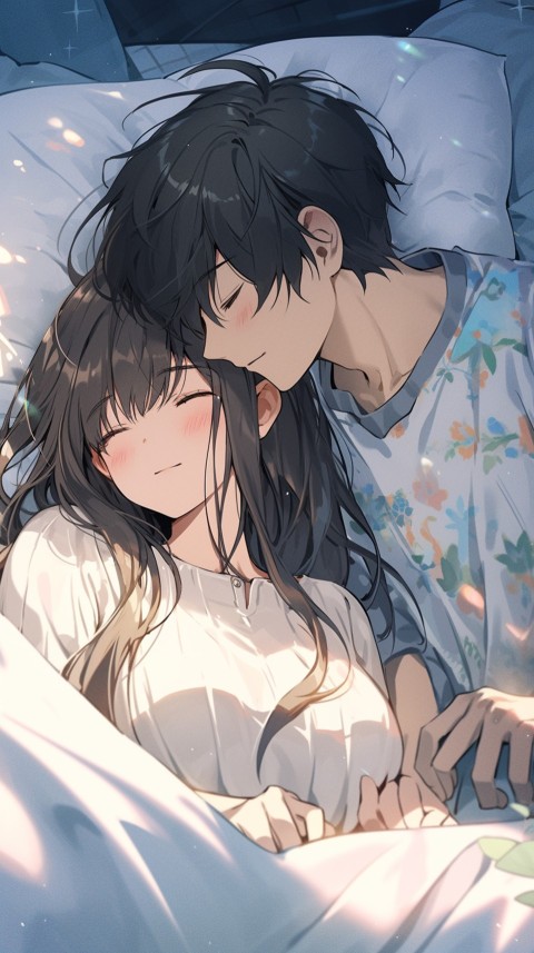 Cute Romantic Anime couple sleeping together on Bed Room Aesthetic (32)