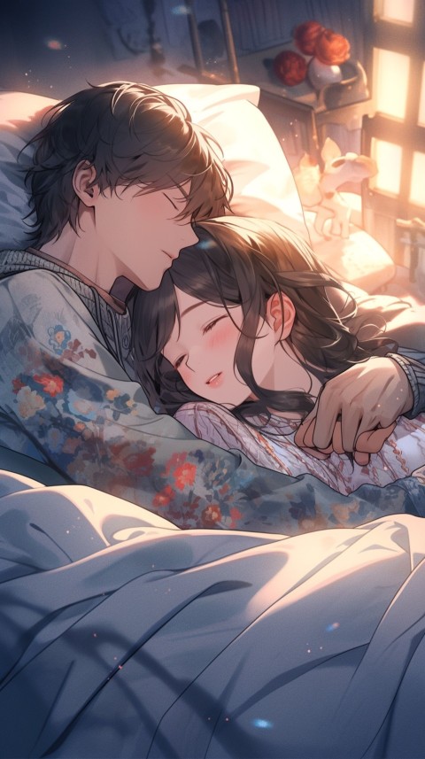 Cute Romantic Anime couple sleeping together on Bed Room Aesthetic (36)