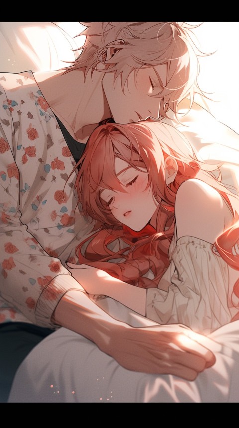Cute Romantic Anime couple sleeping together on Bed Room Aesthetic (3)